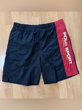 Polo Sport Ralph Lauren Black Red Swim Shorts Mens M Vintage